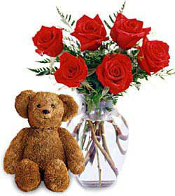 birthday gift ideas, birthday flowers with a bear, teddy bear with flowers