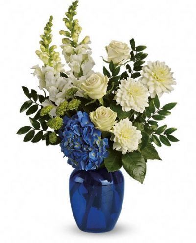 gift ideas, floral arrangement, gift ideas for new baby, hydrangea, roses, button mums, snapdragons, spring bouquet