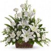 funeral bouquet, funeral flowers in a basket, sympathy flowers