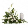 funeral spray, sympathy flowers, calla lilies, white roses