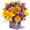 lilies, mums, yellow bouquet, purple bouquet